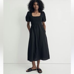Madewell Black Midi Dress with Puff Sleeves